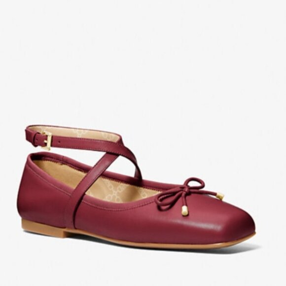 Michael kors Ballet Flat Women's Collette Deep Red Leather Square Toe - Picture 1 of 3